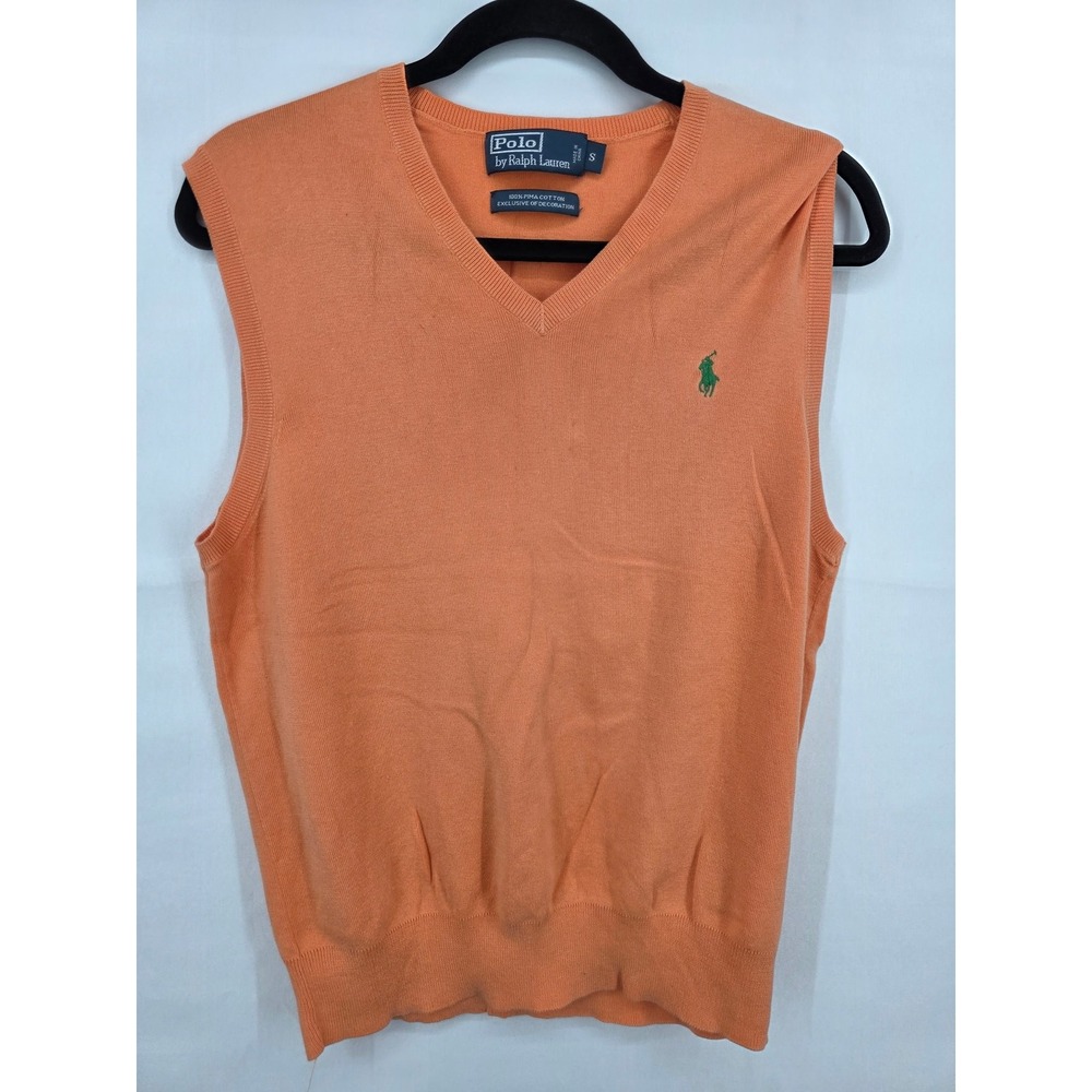 Polo Ralph Lauren Mens Orange Pima Cotton V-Neck Sweater Vest Small